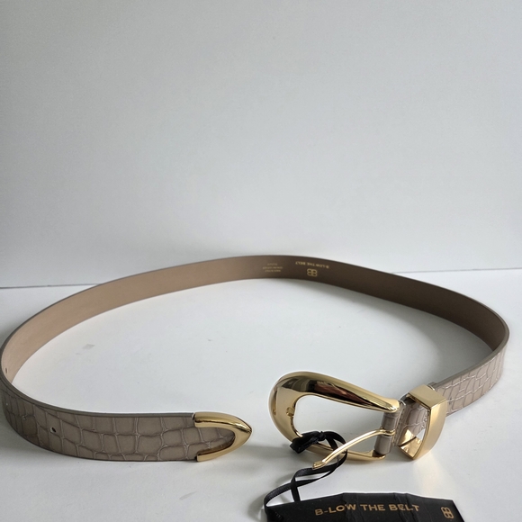 B-Low The Belt Beige Croc-Embossed Belt with Gold Buckle - Picture 1 of 7